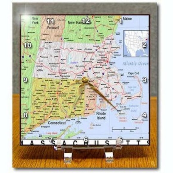 3dRose dc_184600_1 Print of Massachusetts Cities and State Map Desk Clock - Picture 1 of 1